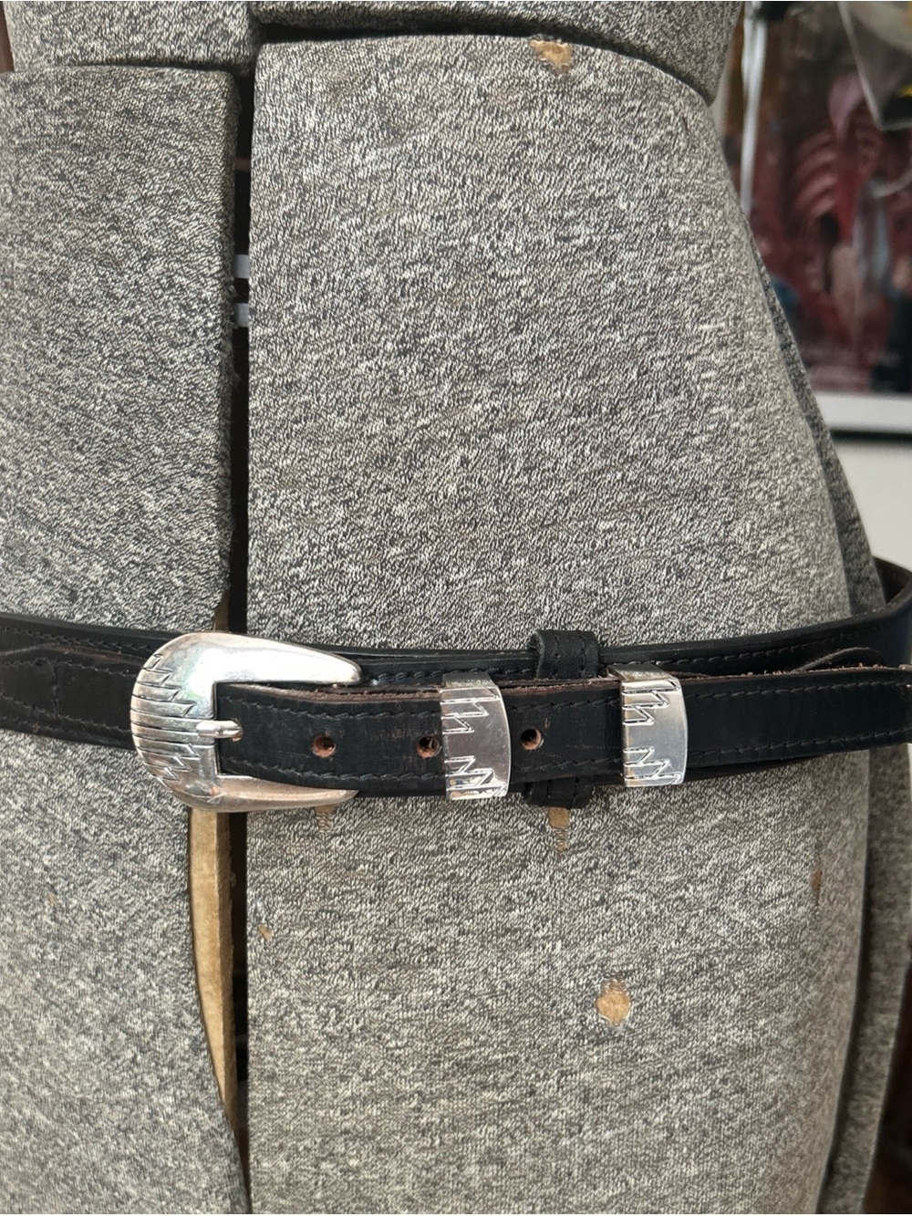 Women's Black Leather Belt with Silver Western Buckle